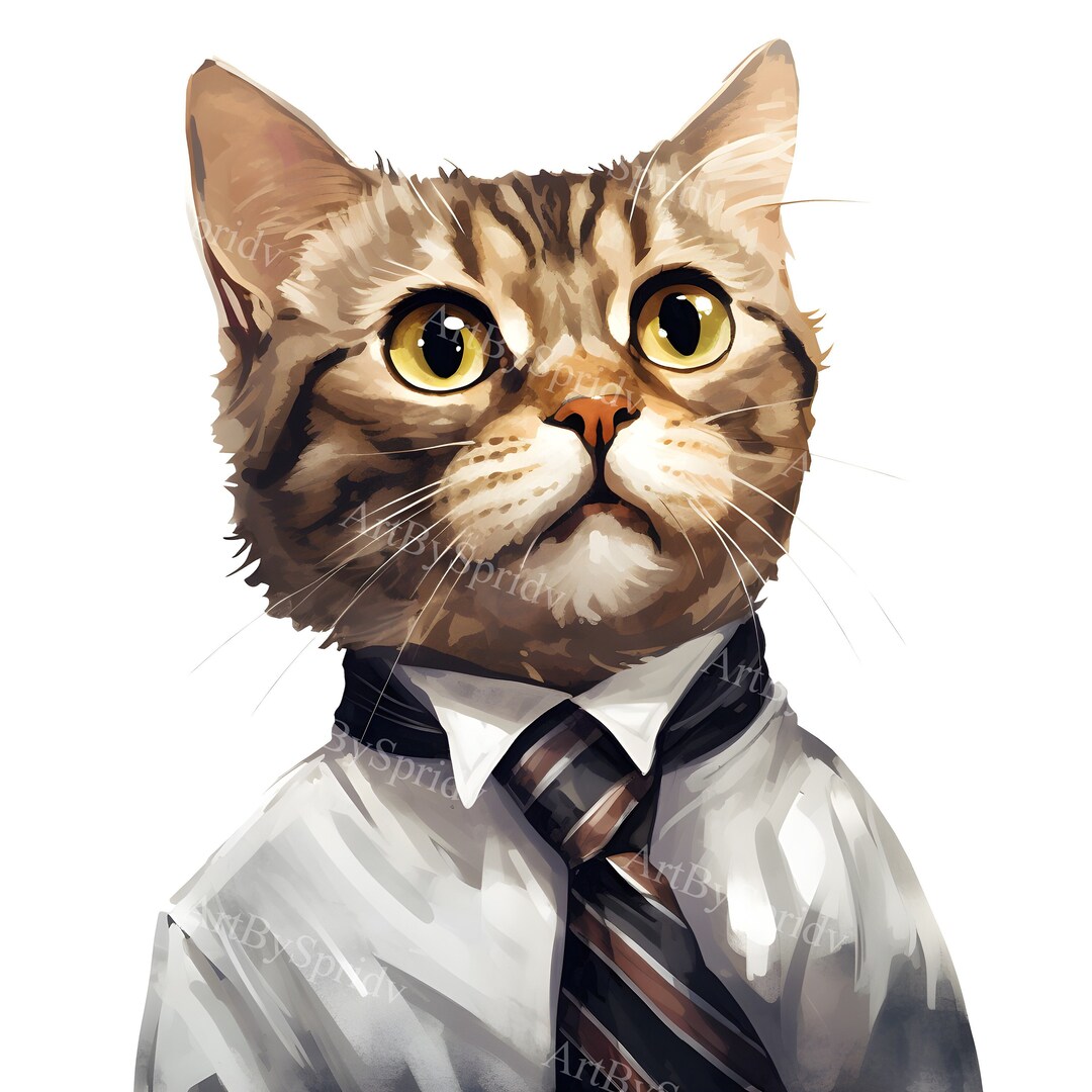 Adorable Cat in Business Attire PNG Clipart, Cute Tabby Cat With Suit ...