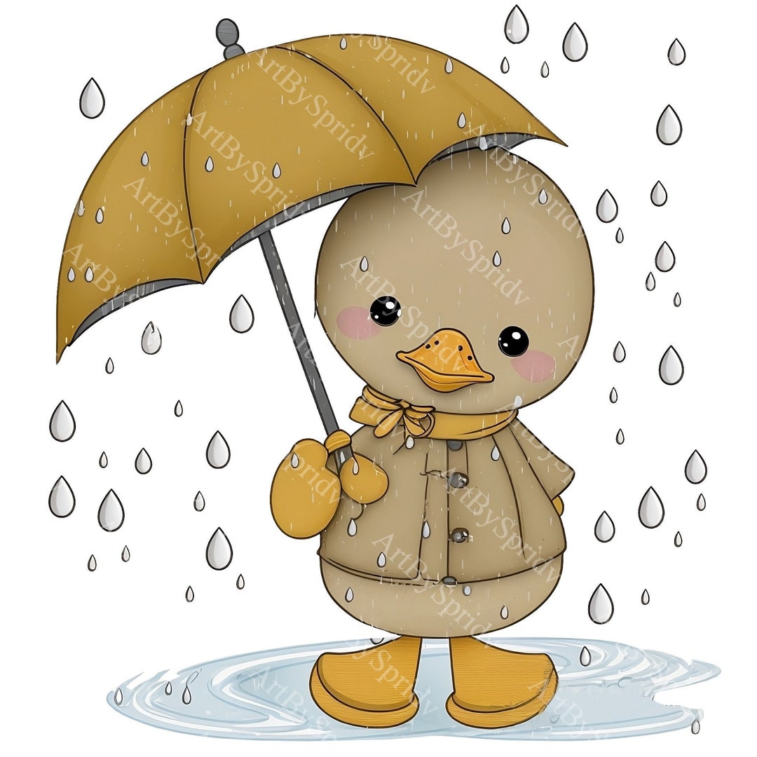 Duck With Umbrella &amp; Rain Boots PNG Clipart,transparent Animal Print ...