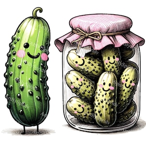 Cheerful Cucumber & Pickle Friends Clipart | Transparent PNG | Printable Sublimation Graphics for DIY Crafts and T-Shirts | Instant Download
