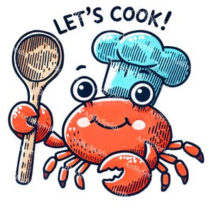 Chef Crab PNG Clipart-Cute Kitchen Decor, Cooking Crab Holding Spoon Clip Art for Recipe Books, DIY Craft, Kid's Cooking Party Invitations