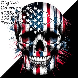 American Flag Skull Clipart PNG, Patriotic Skull Digital Download, USA Flag Ink Splatter Skull,Fourth of July Sublimation Design,Veteran Art