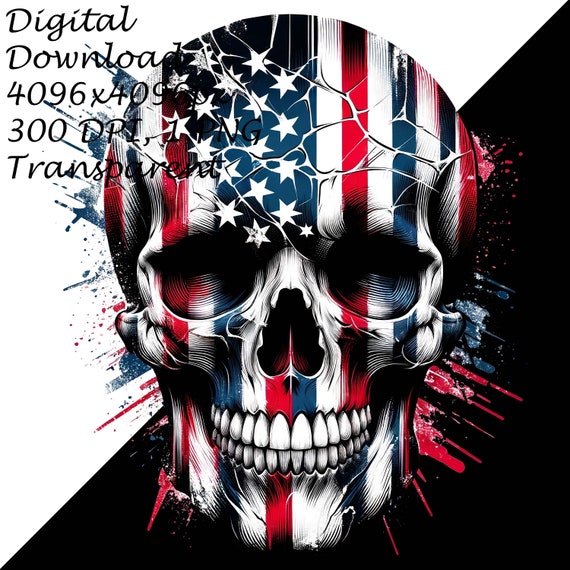 American Flag Skull Clipart PNG, Patriotic Skull Digital