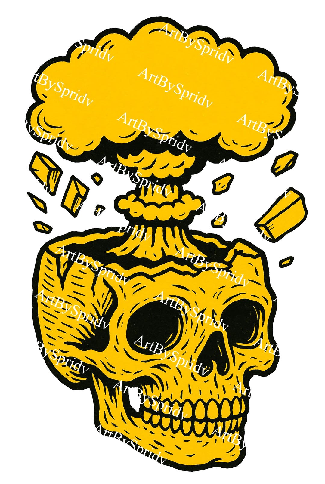 Skelleton Head Exploding Exploding Skull PNG Clipart, Yellow Skull With Atomic Blast Design ...