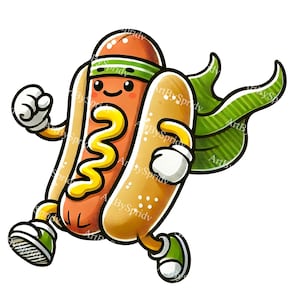 Happy Hotdog Cartoon PNG Clipart, Cute Hot Dog Digital Download, Fun Food Character, Instant Download Fast Food Clip Art for DIY Crafts