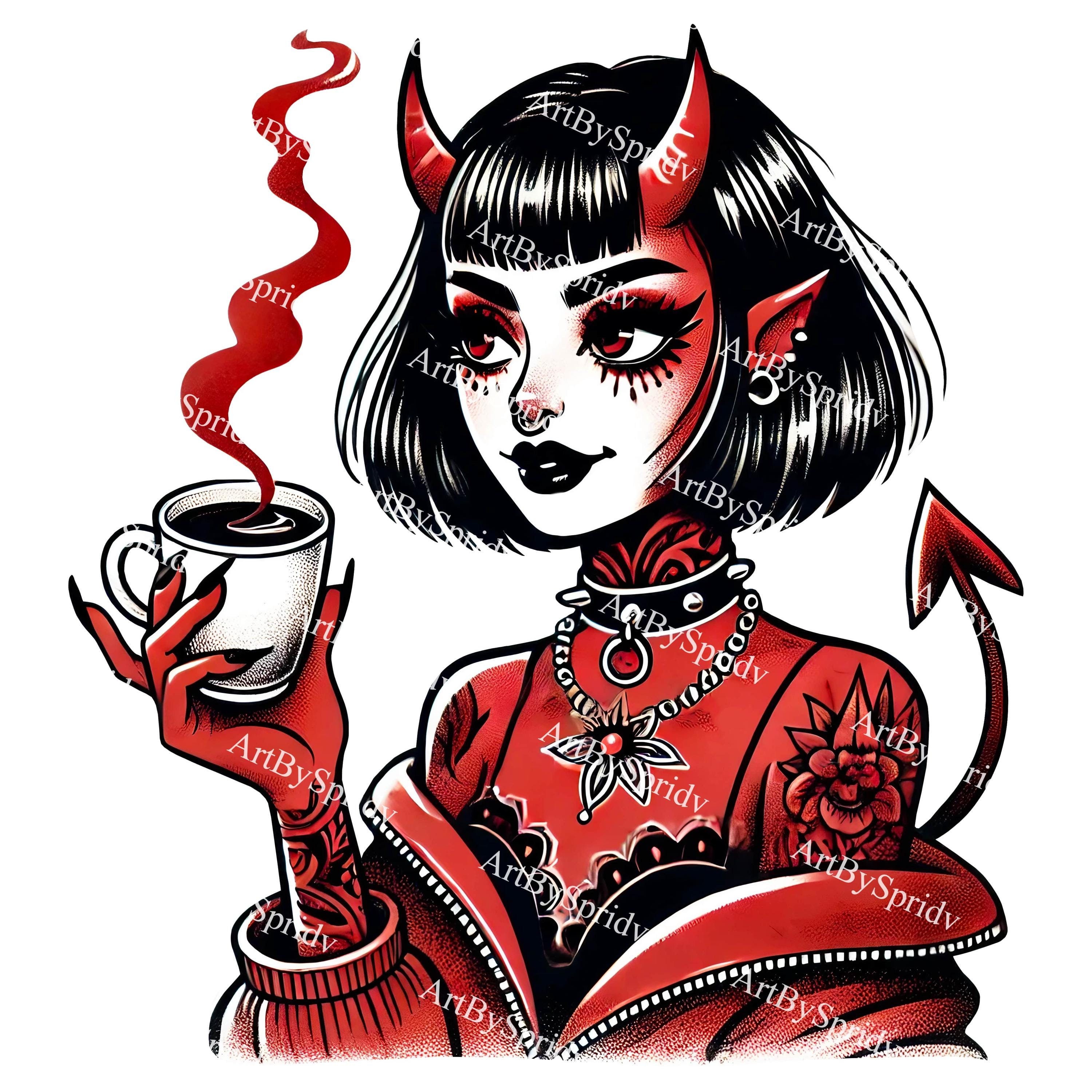 希少耽美系Goth、Black l CD 詰め合わせ Goth Devil Girl Clipart | Dark Coffee Demon PNG | Tattooed Devil