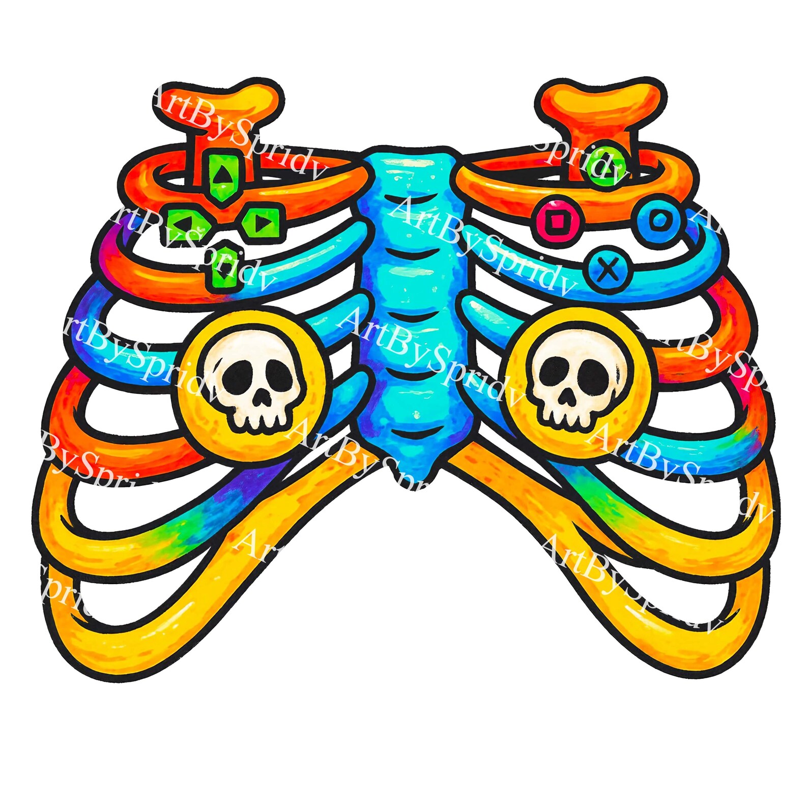 Video Game Ribs Rainbow Gamer Ribcage Skull PNG Clipart - Anatomical Rib Cage With ...