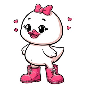 Adorable Cartoon Duck Clipart with Bow & Boots - Perfect for Kids DIY Crafts, Printable Sublimation Projects,Classroom Animal Decor Clip Art