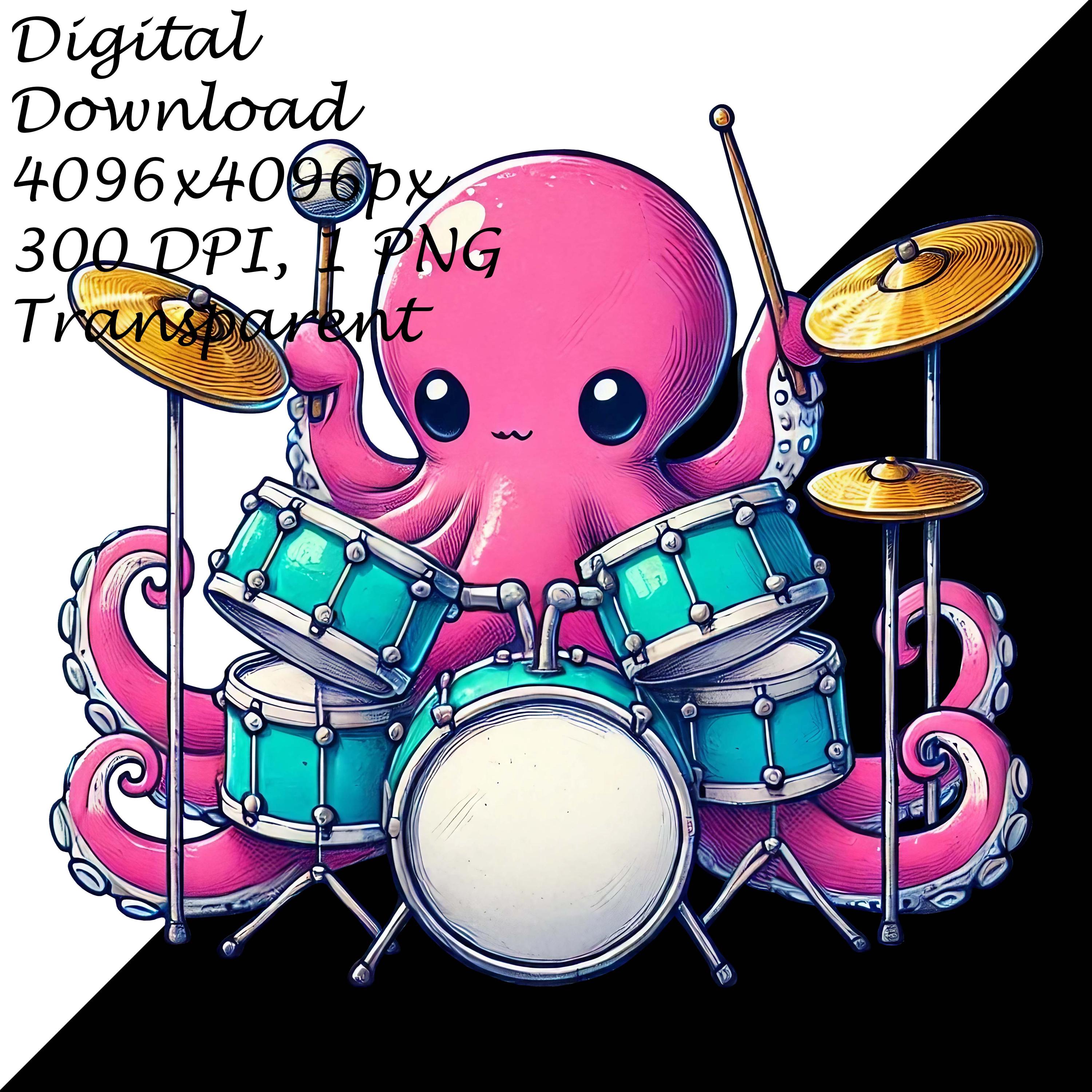 Octopus Playing Drum Set PNG Clipart, Sea Creature Fun Music Lover Clip