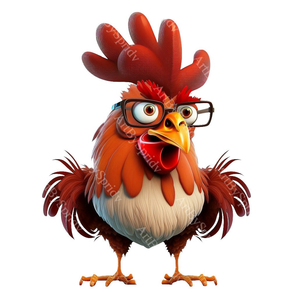 Funny Cartoon Rooster Clipart with Glasses | Quirky Chicken Illustration | Farm Animal Art PNG | Cute Rooster Digital Download for DIY Craft