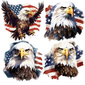 Patriotic Bald Eagle Clipart Bundle | American USA Flag Independence Day | Transparent PNG | 4th of July | Printable Sublimation | DIY Craft