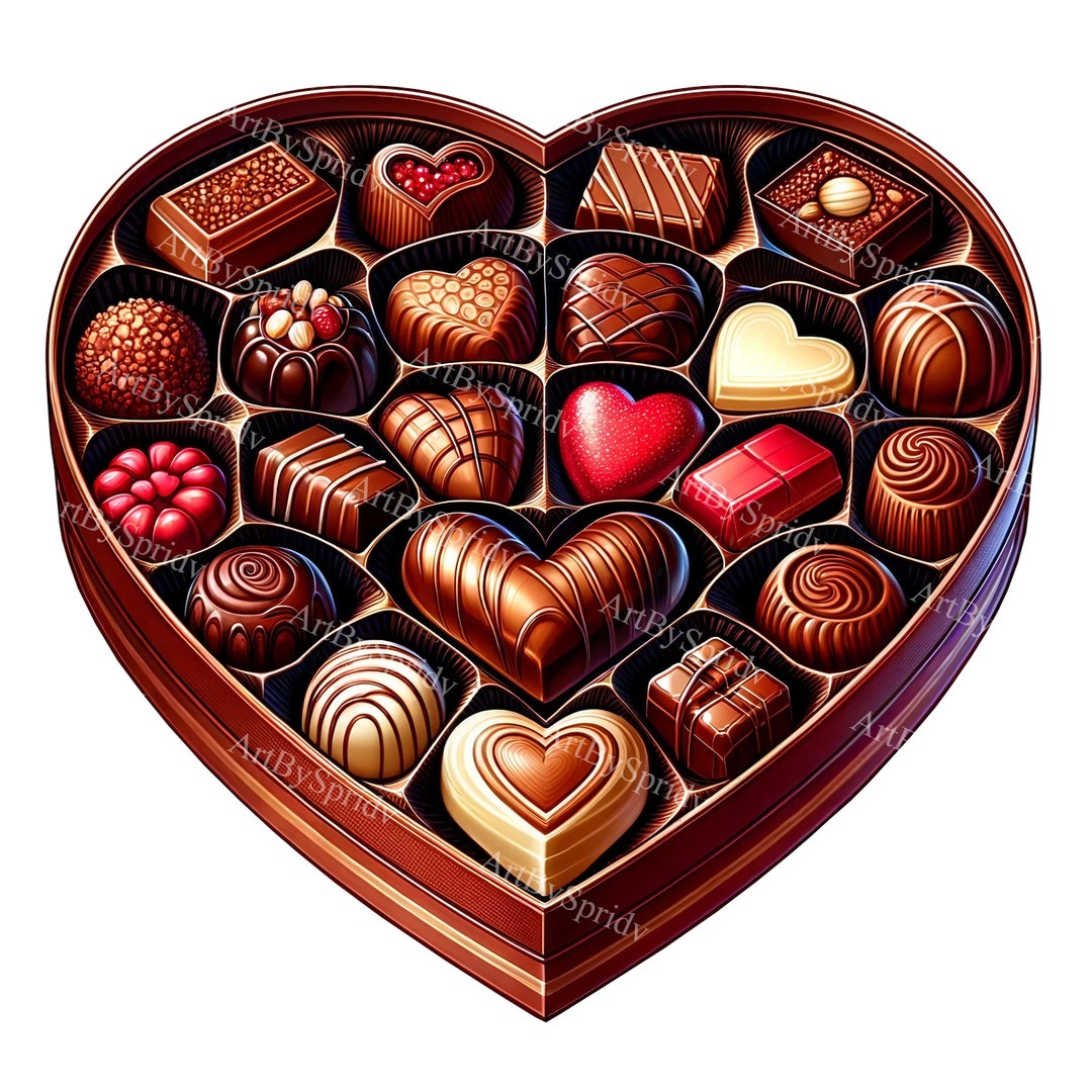 Valentine Chocolate Box Clipart Heartshaped Candy Assortment PNG for