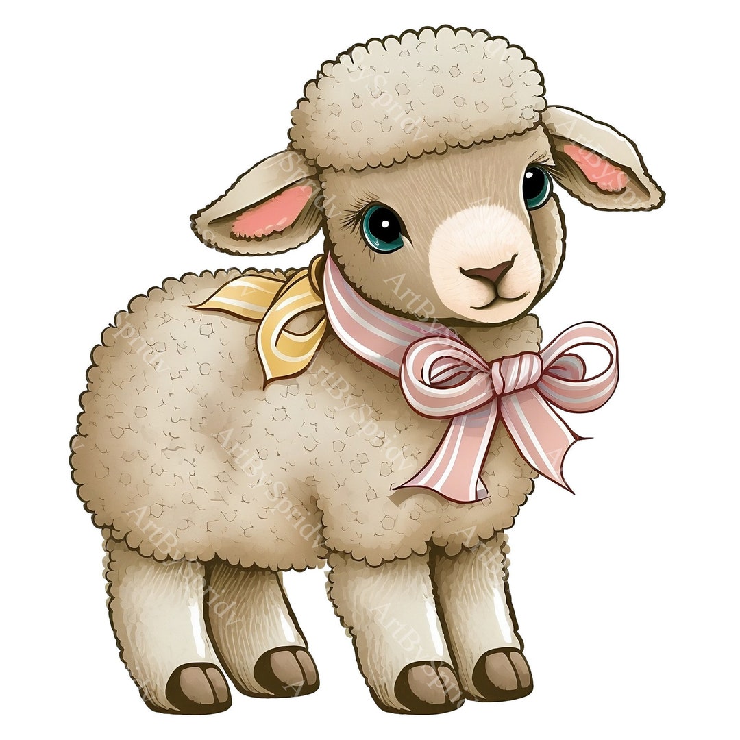 Baby Fluffy Sheep/ewe With Bow PNG Clipart,transparent Animal Print ...