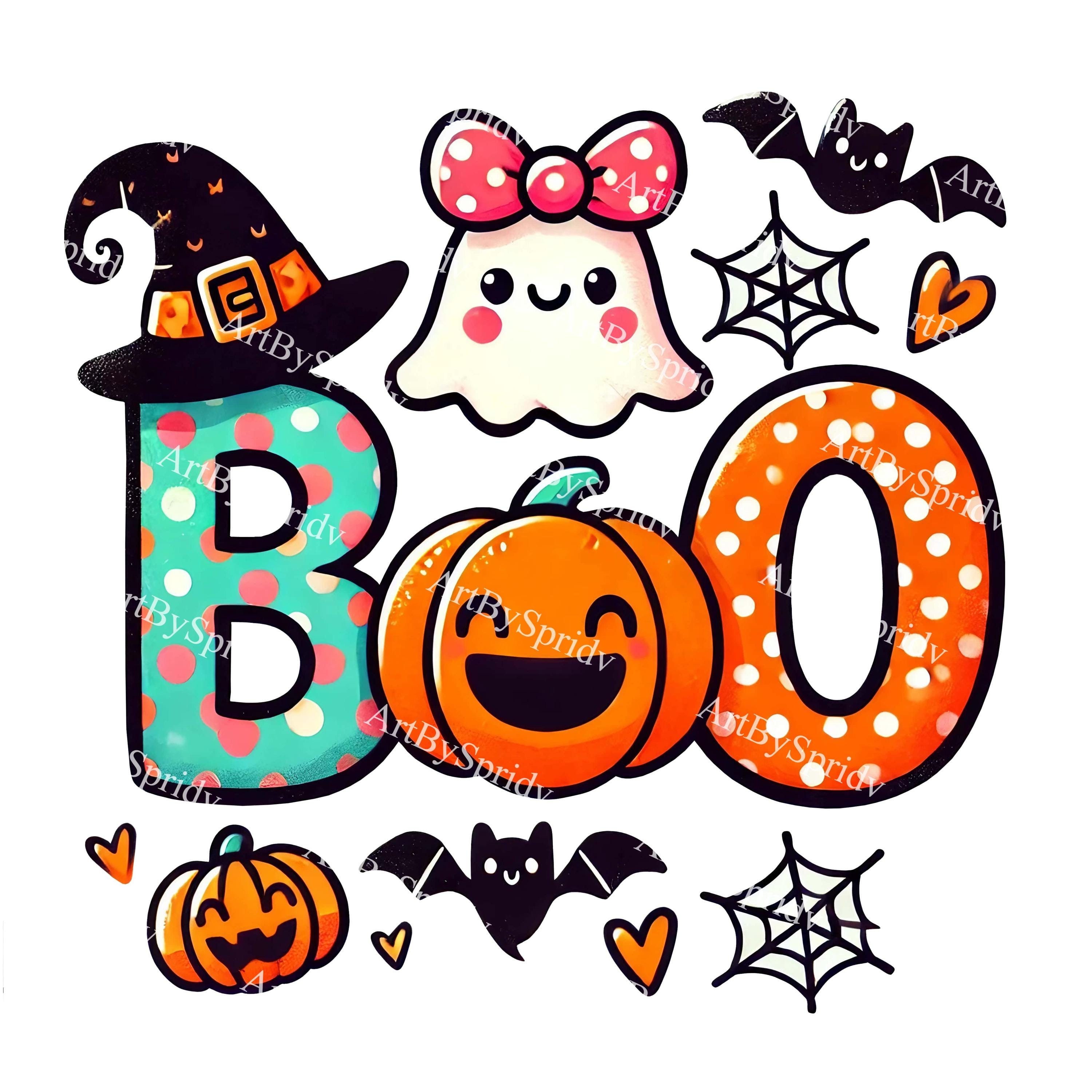 Halloween BOO PNG Clipart, Cute Ghost, Pumpkin, Witch Hat, Bats ...