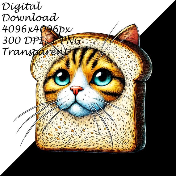 パンの中の面白い猫のクリップアート | トーストデザインの愛らしい猫
