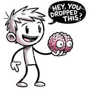 Funny Cartoon Brain Clipart PNG | Transparent Stick Figure Holding Brain Design | Quirky Digital Clip Art for T-Shirt Sublimation,DIY Crafts