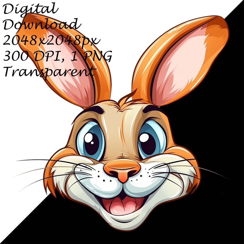 Playful Bunny Face PNG Clipart, Cute Rabbit Head With Big Eyes & Ears