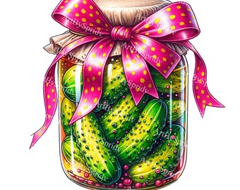 Charming Jar of Pickles PNG Clipart-Transparent Vintage Cucumber Illustration,Food Pickled Vegetables Clip Art, itchen Decor,Digital Craft