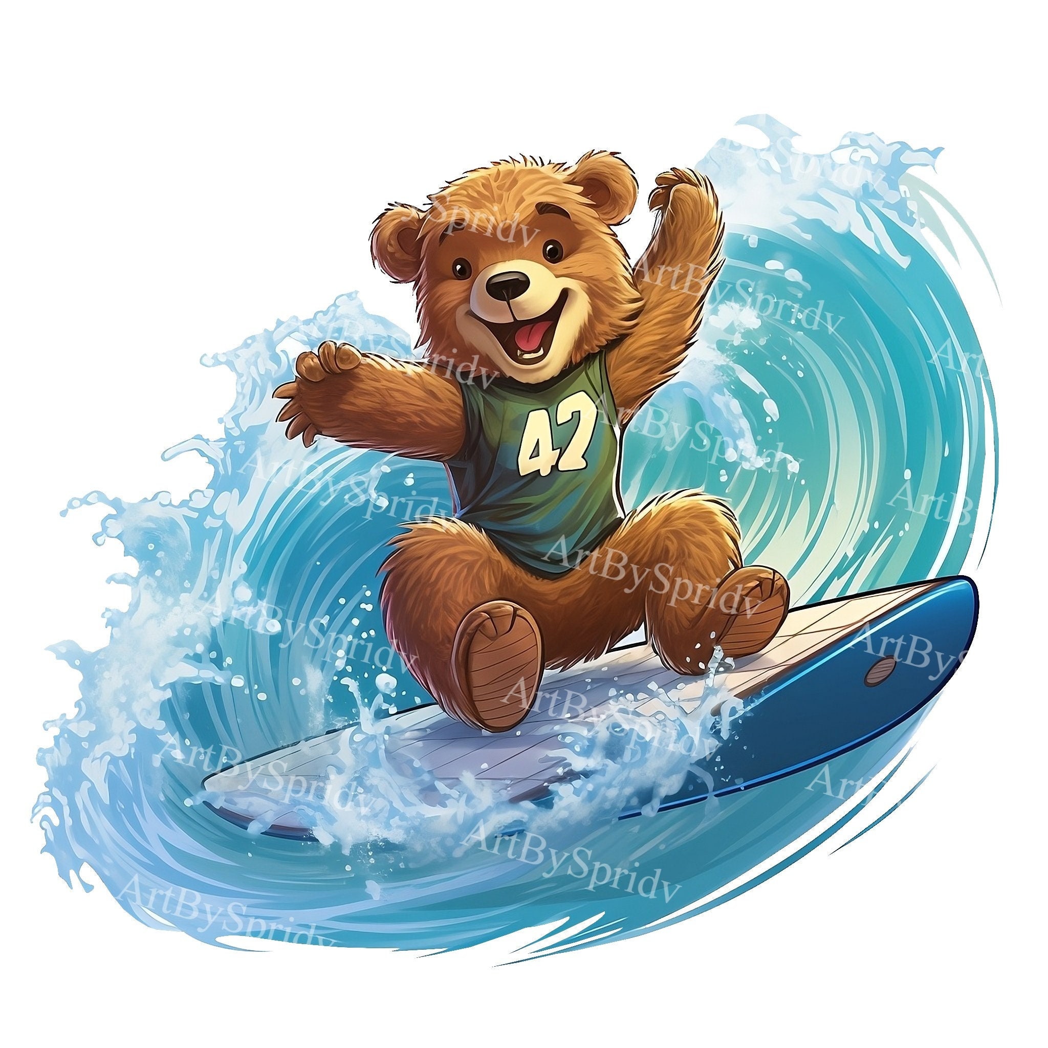 Surfing Bear PNG Clipart, Cute Teddy Bear on Surfboard, Summer