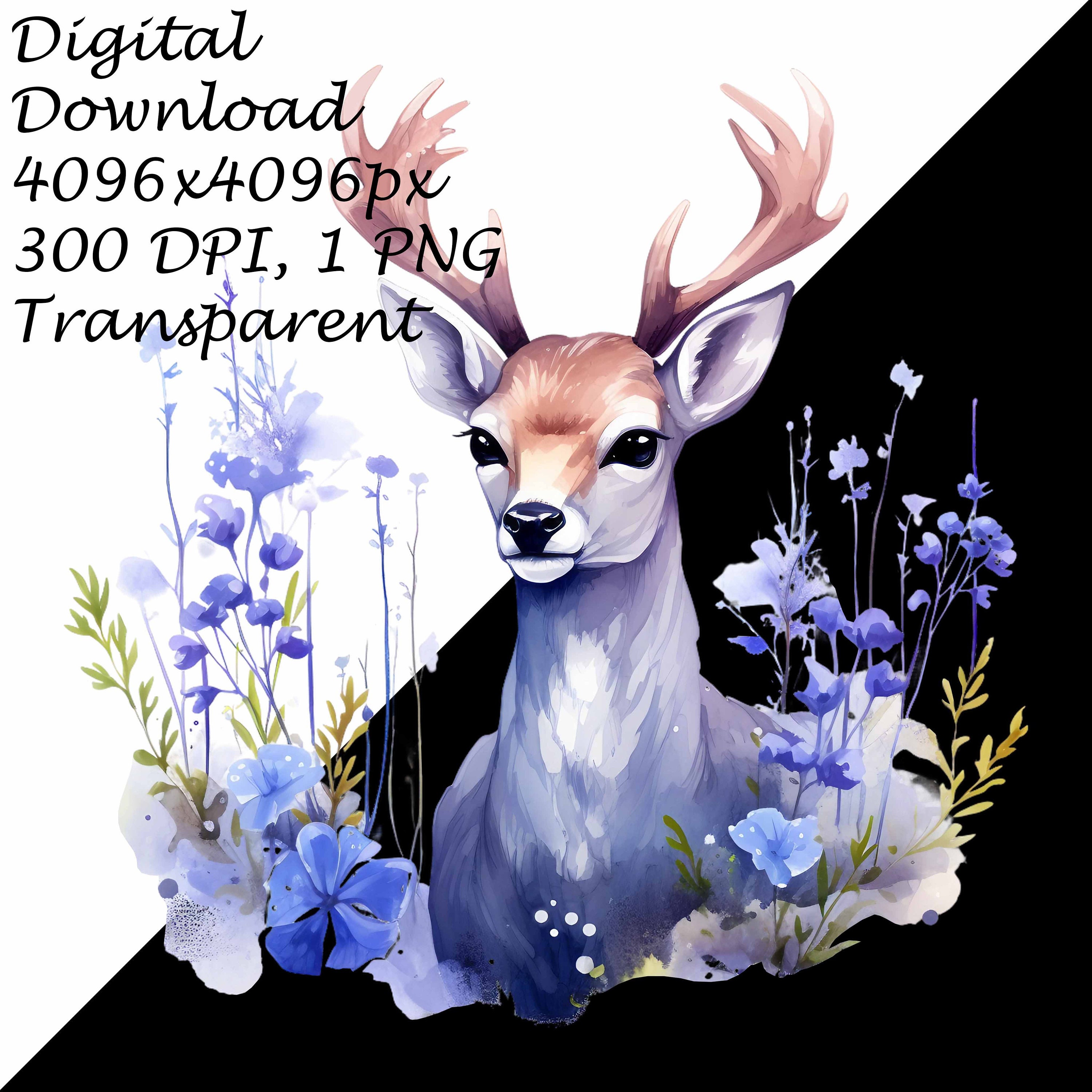 Watercolor Fawn Cliparts Set in Floral Bloom | Digital Deer PNG Clip ...