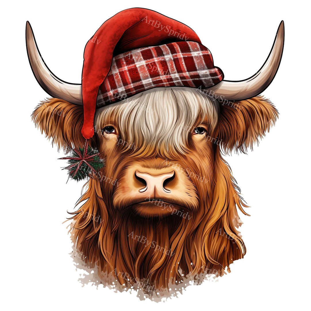 Watercolor Christmas Highland Cow With Santa Hat-transparent PNG Xmas ...