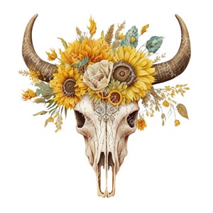 Girassol Boho Touro Crânio Impressão Clip Art PNG Arquivo Digital Instantâneo Download,Sublimação Clipart Design,Arte Imprimível,Arquivos de Uso Comercial