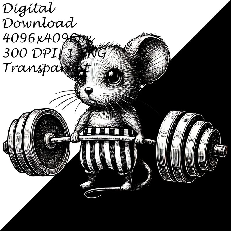 Strong Mouse Weightlifting PNG, Cute Gym Rat Clipart, Vintage ...