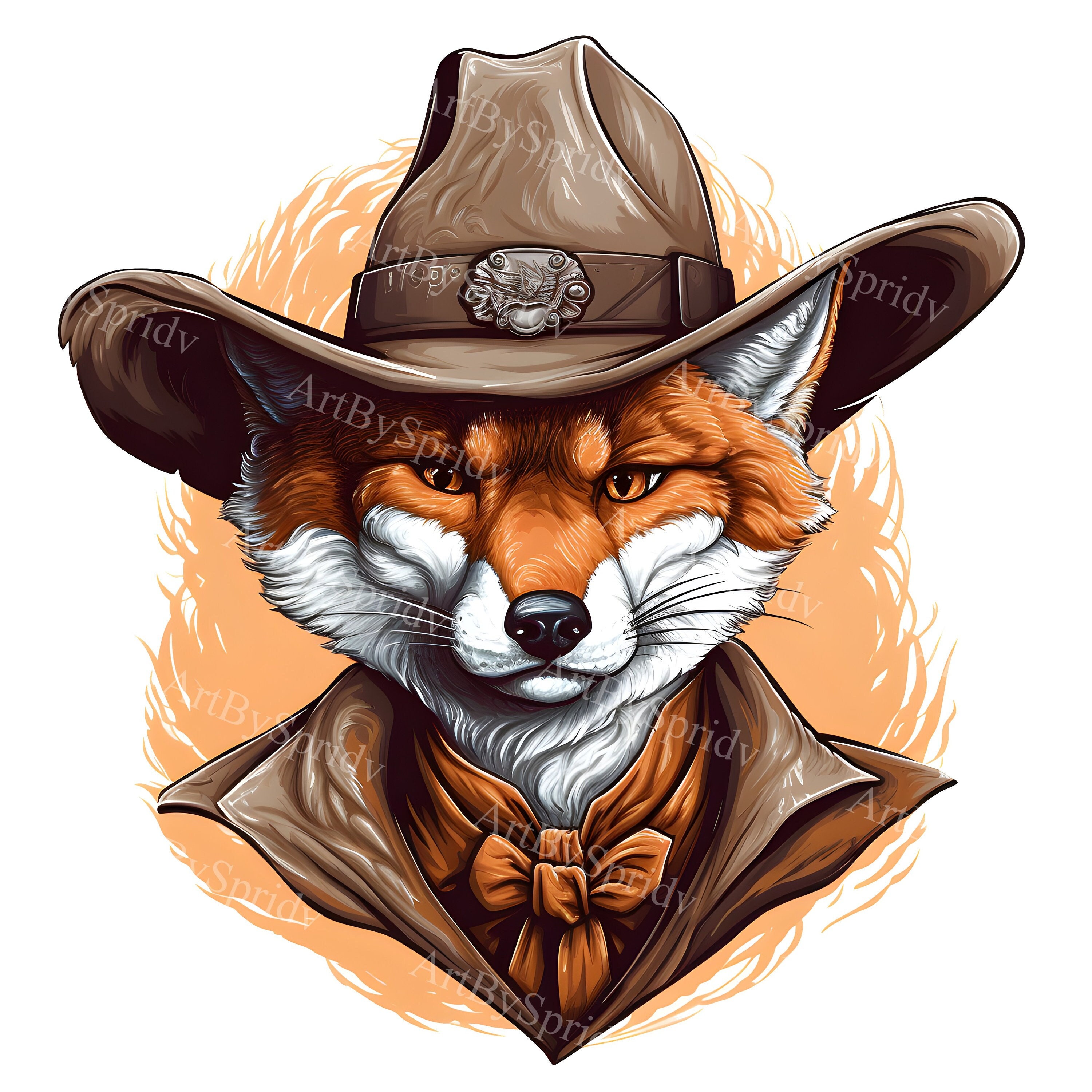 Detective Fox in Cowboy Hat PNG Clipart, Western Sheriff Fox,Cute Animal Illustration for T-Shirt Sublimation,Printable,Rustic Wild West,DIY
