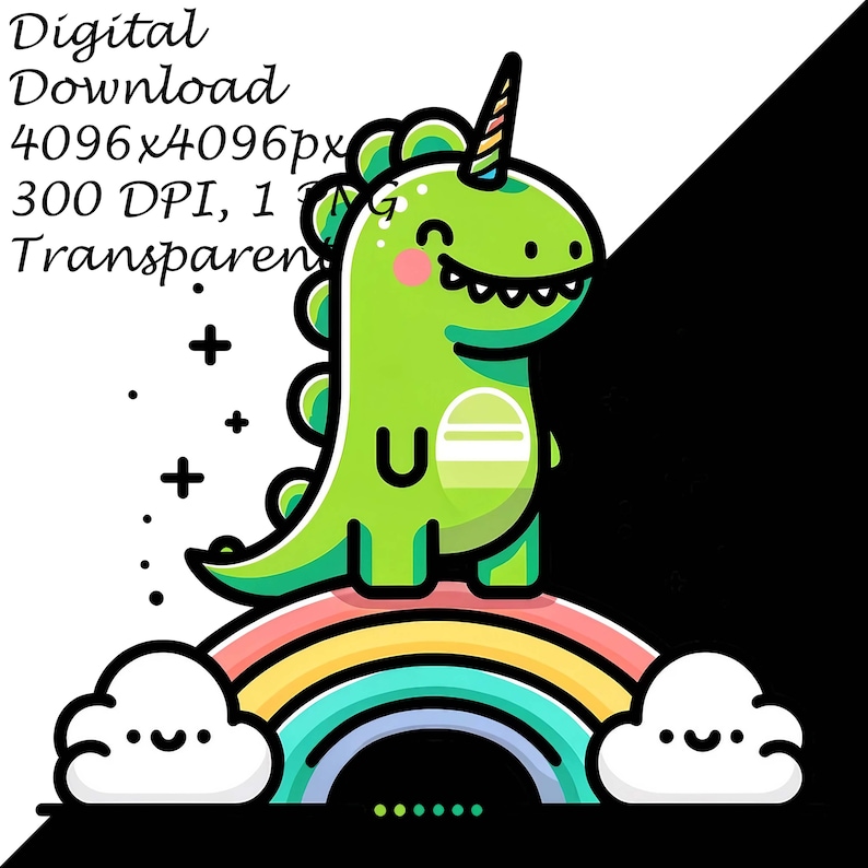 Dinosaur Unicorn Horn Rainbow Clipart - Unique Digital PNG for DTG Print T-Shirts, Mugs, Sublimation, Scrapbooking-Instant Download Clip Art
