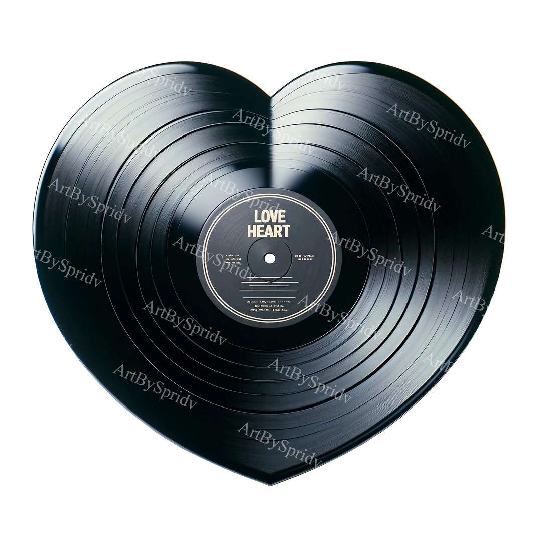 Retro Heart Vinyl Record Clipart Valentine Music Lover Digital PNG 