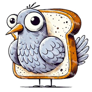 Funny Pigeon in Bread Clipart Transparent PNG - Cute Cartoon Bird Sandwich Clip Art -Digital Illustration for DIY Crafts&T-Shirt Sublimation