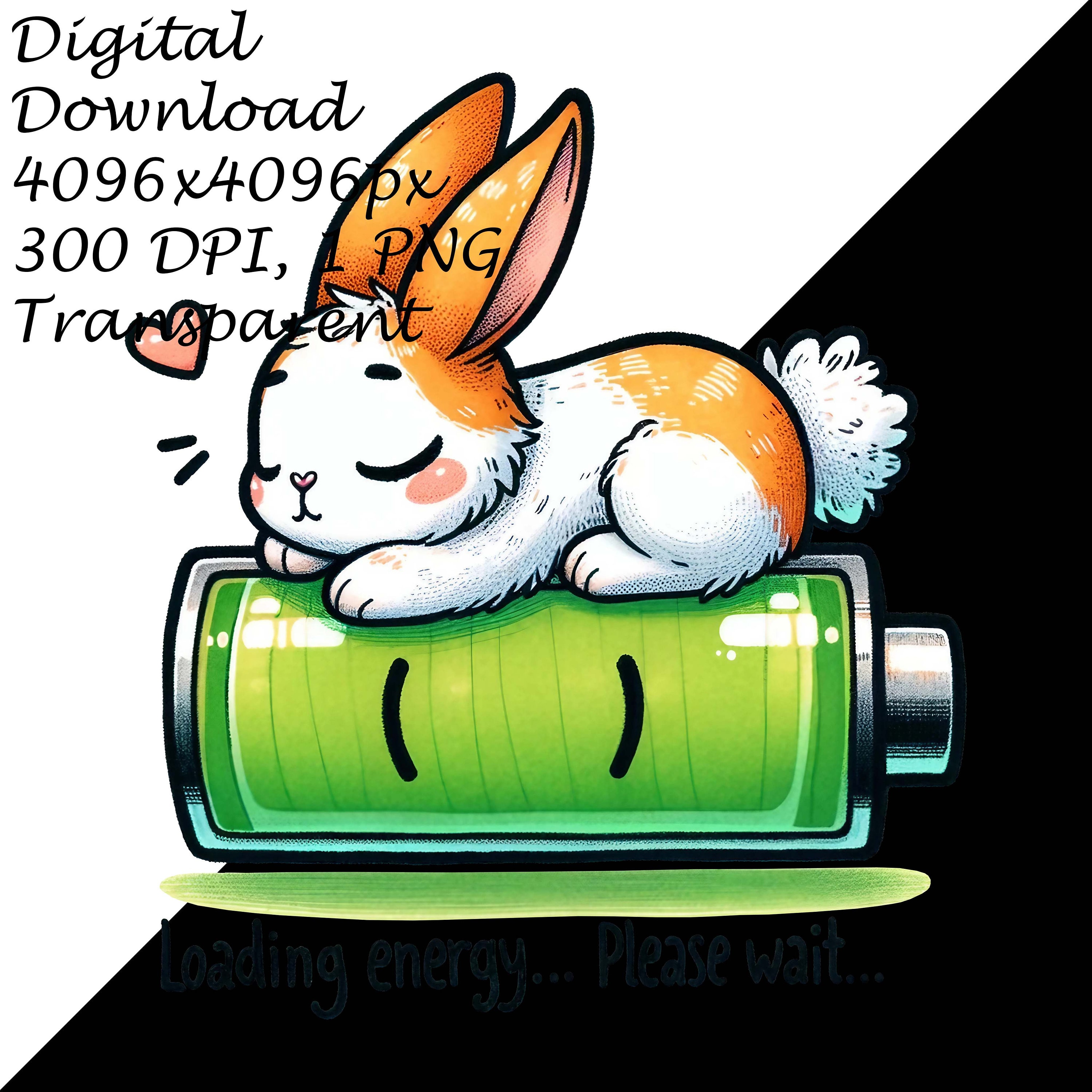 Resting Bunny on Battery Clipart, Cute Rabbit Digital Download, Power ...