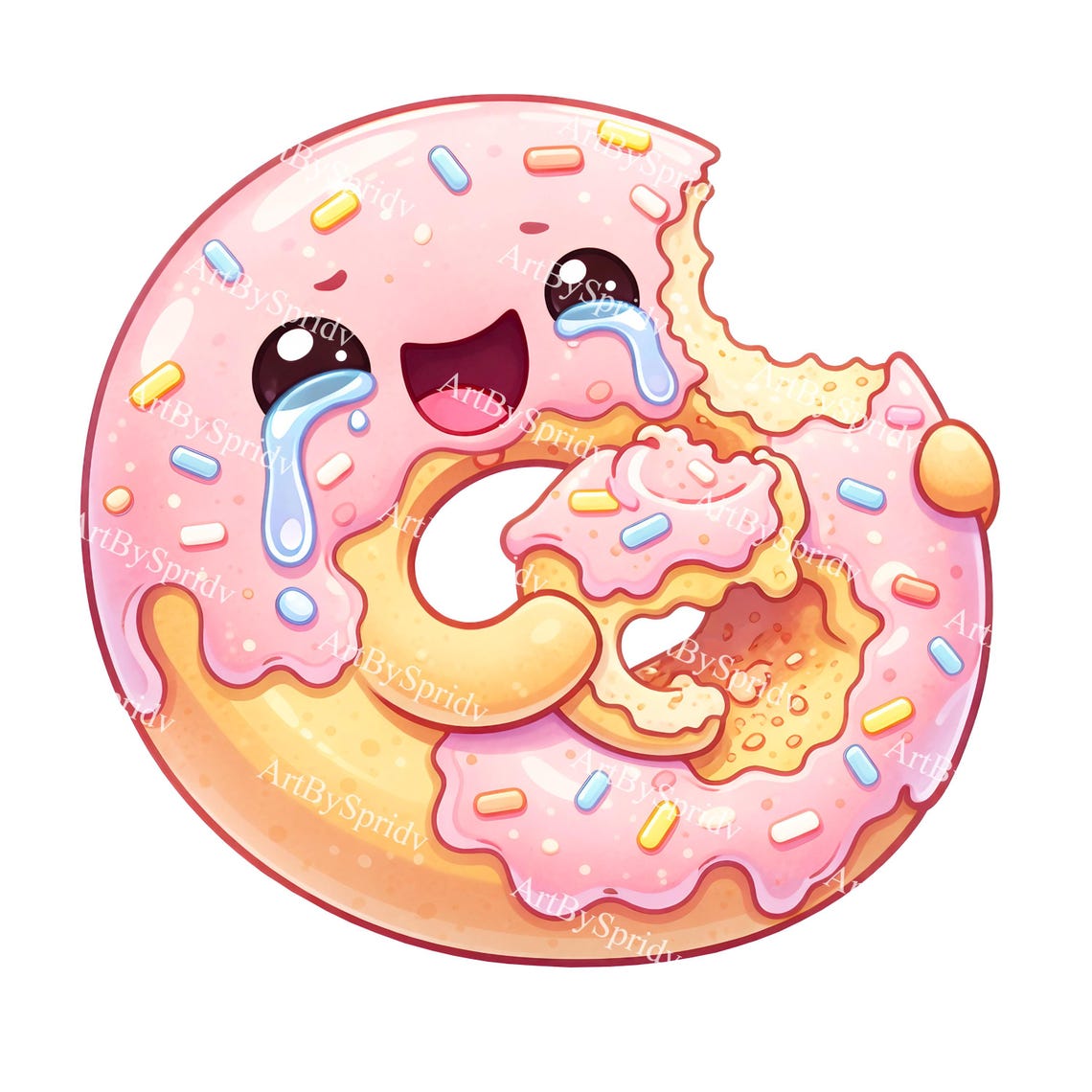 Crying Kawaii Donut PNG Clipart, Sad Cute Doughnut With Bite ...