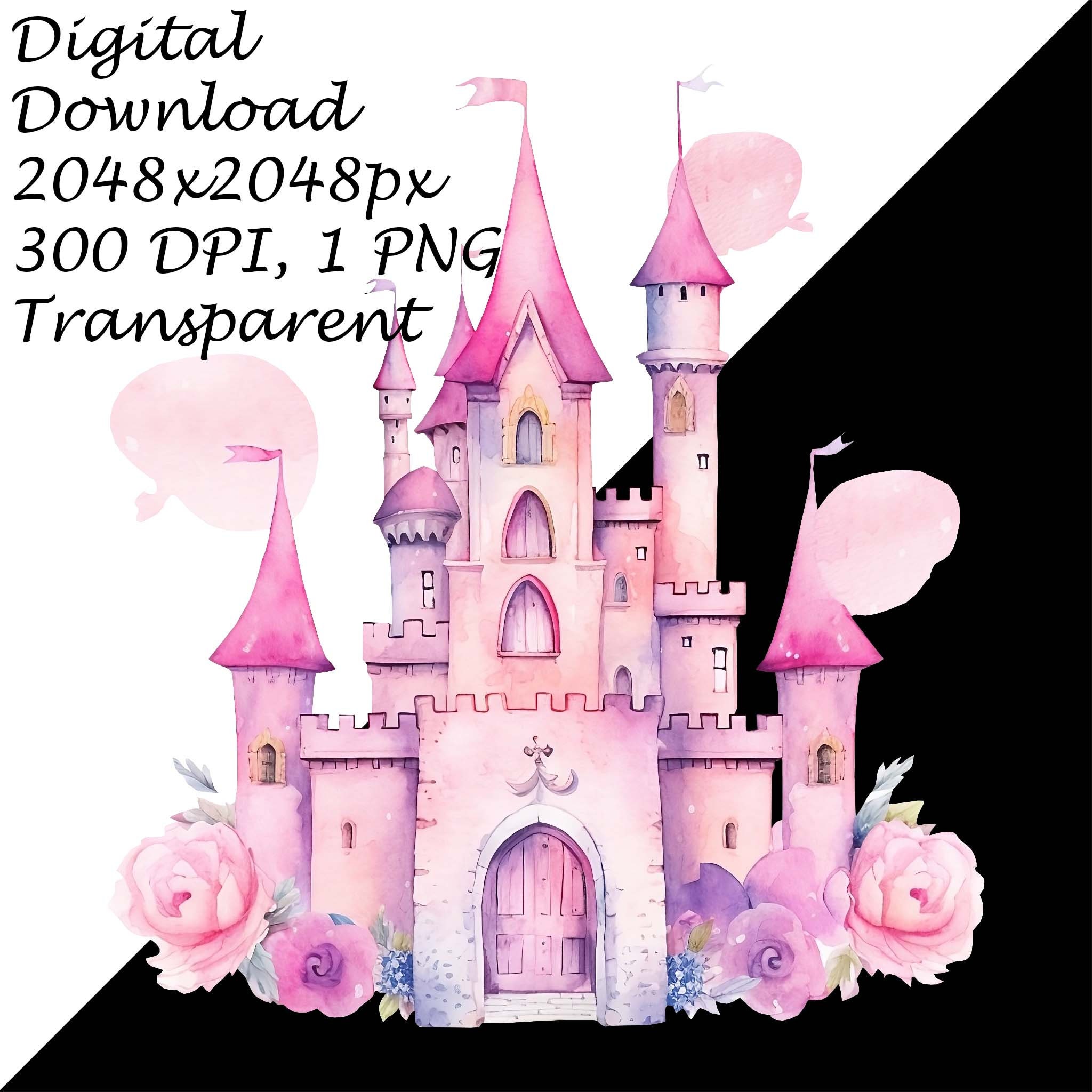 Enchanting Watercolor Princess Castle Clipart | Fairytale Castle PNG ...