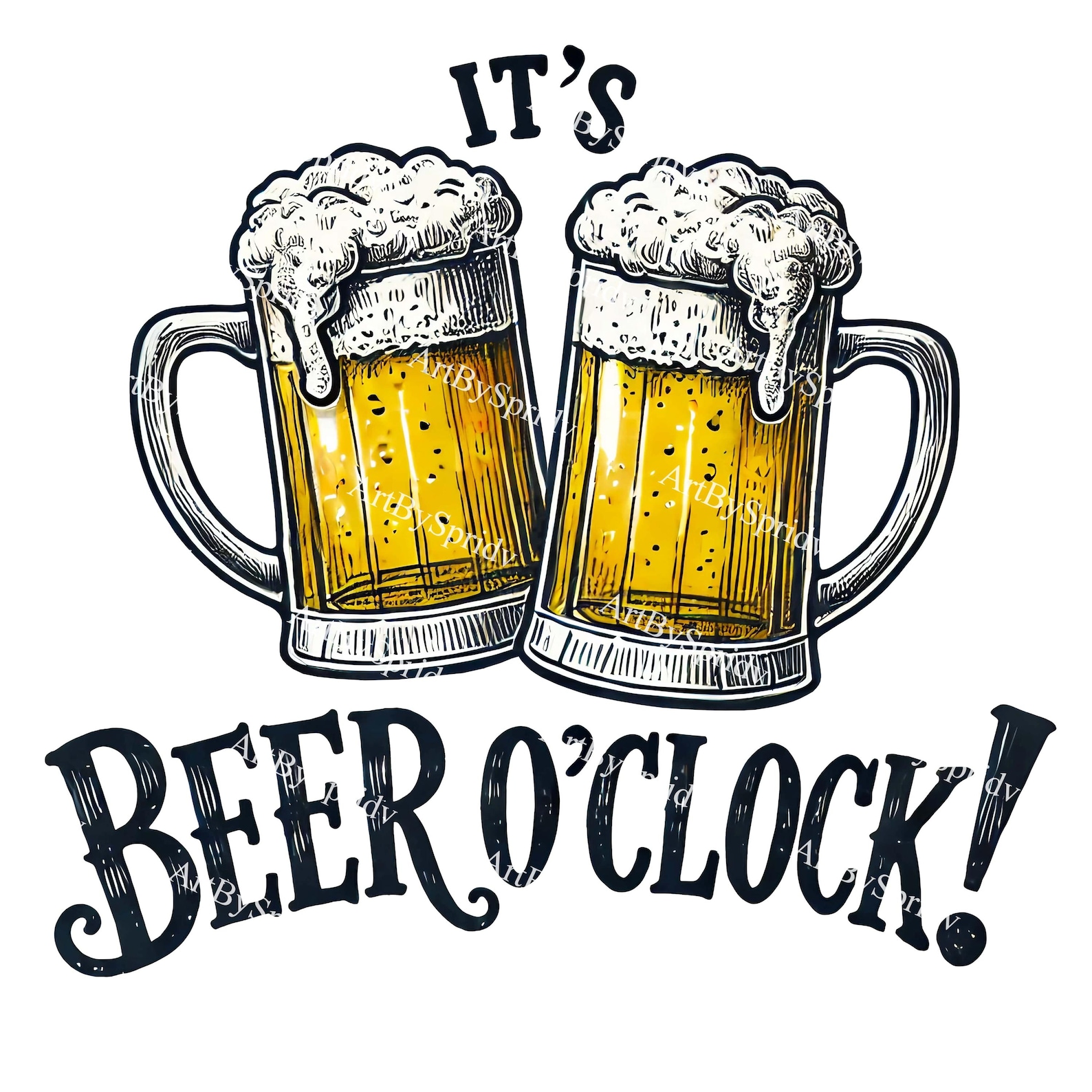 Beer O’clock PNG | Vintage Beer Mug Illustration | Funny Pub Bar Sign ...