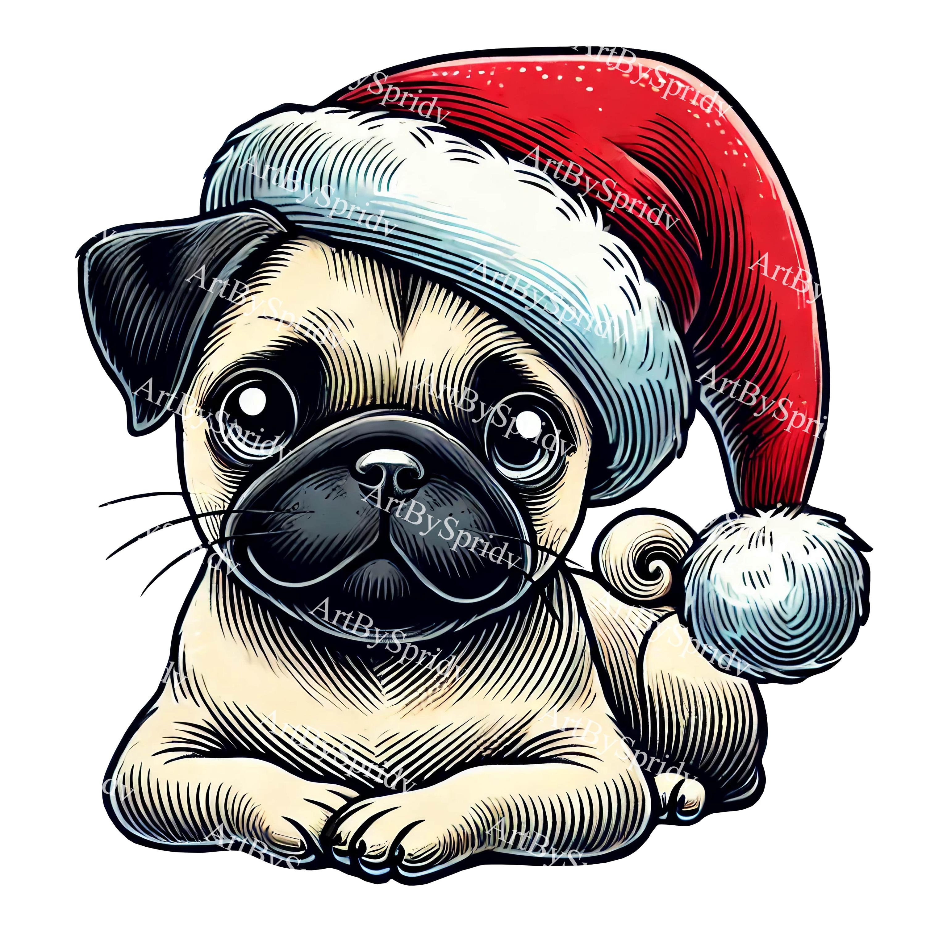 Christmas Pug in Santa Hat PNG Clipart, Festive Dog for T-shirt ...