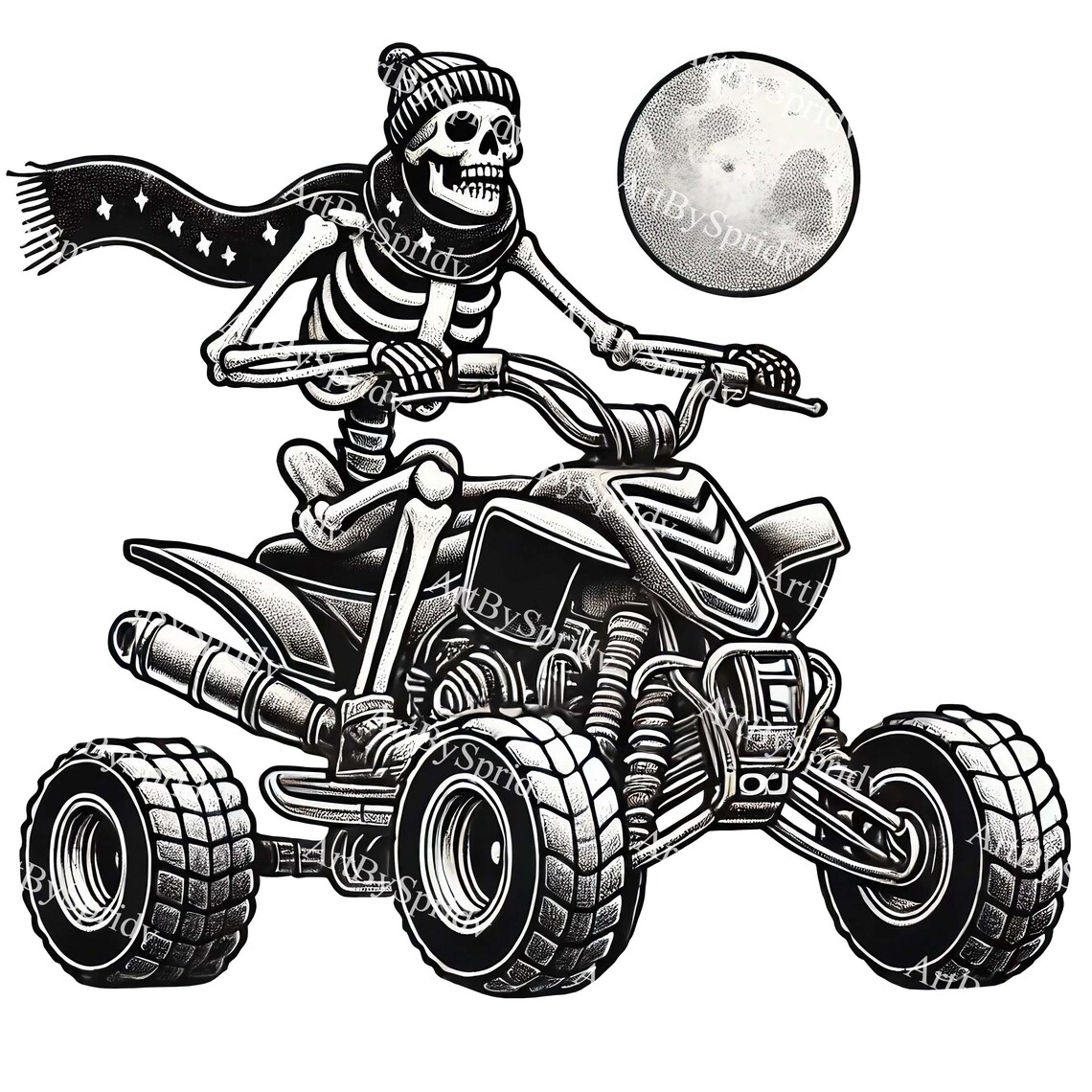 Skeleton Riding ATV Download PNG Clipart, Spooky Quad Bike&moon ...