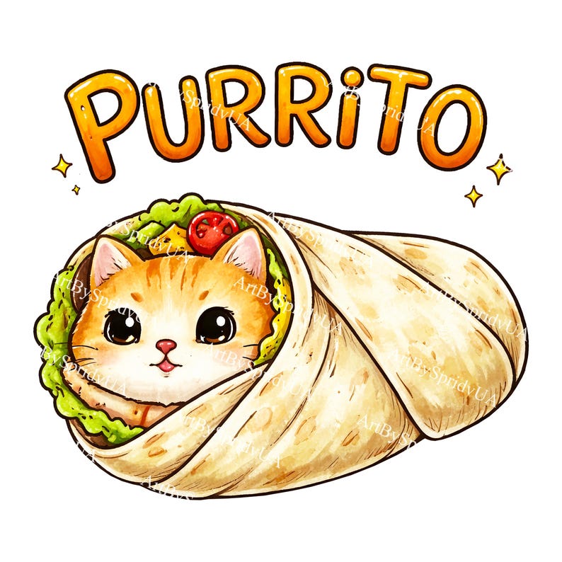 Wrapped Cat Purrito Cat Burrito Transparent PNG Clipart, Cute Kawaii Kitten Wrap ...