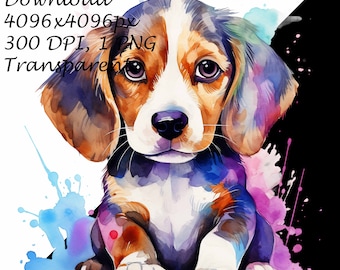 水彩画のかわいいビーグル犬の子犬 - 透明 4 PNG クリップアート