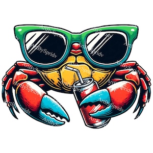 Cool Crab PNG Clipart Download-Fun Summer Beach Party Digital Cartoon Crab with Sunglasses & Drink - Instant File for Kids Craft,Invitations