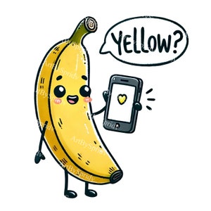 Cartoon Banana Holding Smartphone PNG Clipart-Cute Yellow Fruit Illustration for Digital Download,Fun&Playful Printable Art for DIY Project