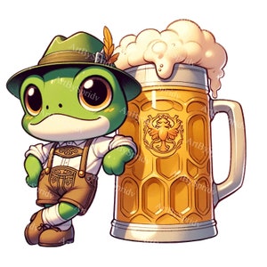 Oktoberfest Frosch Clipart mit Bierkrug - Digitales PNG für Sublimation & Printables, festliche Tiergrafiken für DIY Basteln, Dekorieren