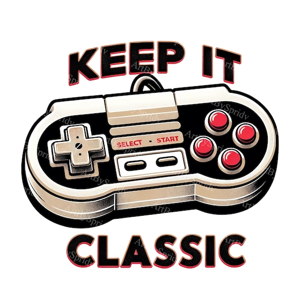 Vintage Game Controller Clipart - Classic Console Design PNG for DTG, T-Shirts, Mugs, Tumblers, Sublimation & Scrapbooking - Keep It Classic