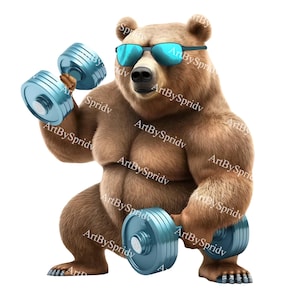 Niedlicher athletischer Teddybär Gym PNG-Transparente Tier Clipart für Kinder / Erwachsene Cartoon-Design, druckbare Sublimation, kommerzielle Nutzung, Clip Art