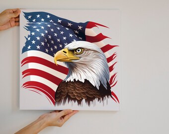 アメリカ国旗を掲げた獰猛なハクトウワシの PNG クリップアート セット