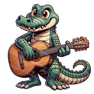 Krokodil Gitarrist Digital Clipart | Niedliche Reptil spielt Musik Illustration für bedruckbare Sublimation & Kunsthandwerk, perfekt für DIY-Projekte