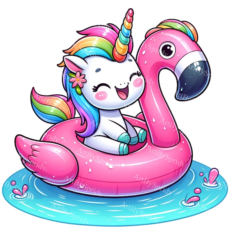 Whimsical Unicorn on Flamingo Float Clipart | Cute Summer Graphics | Printable Sublimation PNG | Kids Party Decor|DIY Craft Digital Download