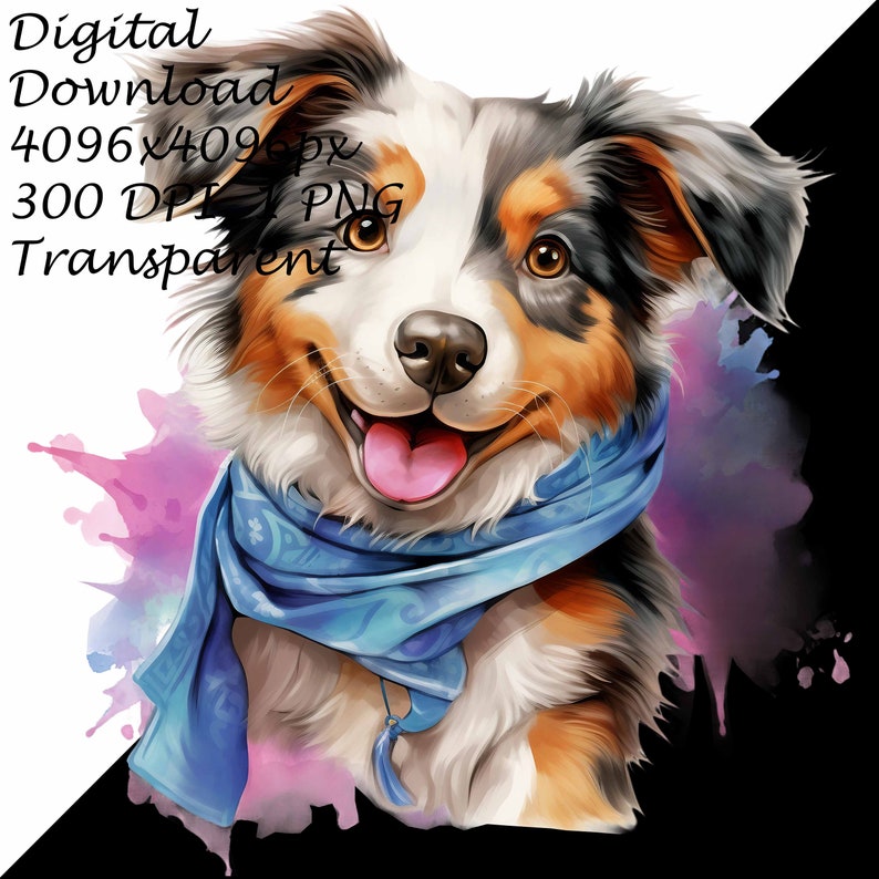 Watercolor Dog PNG Clipart Bundle, 4 Pcs Handpainted Dog Illustrations