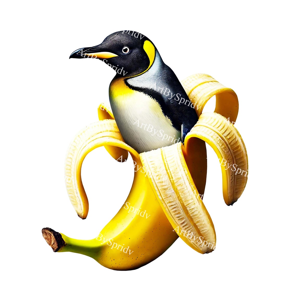 Funny Penguin Emerging From Banana Peel PNG Clipart, Unique Cute Animal ...