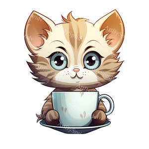 Cute A Cat Holding A Coffee Cup PNG Clipart,Transparent Kids/Adult Design,Printable T-Shirt,Mug Sublimation Clip Art,Animal Lover,Commercial