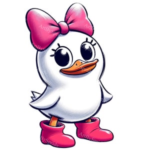 Adorable Cartoon Duck Clipart with Bow & Boots - Perfect for Kids DIY Crafts, Printable Sublimation Projects,Classroom Animal Decor Clip Art